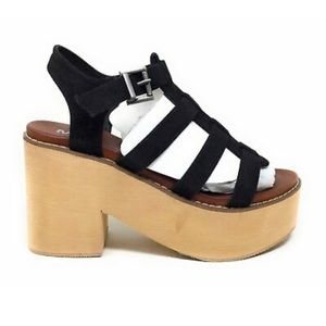 MIA Shoes Women's Loraine Platform Dress Sandals Black Leather Size 7.5 US